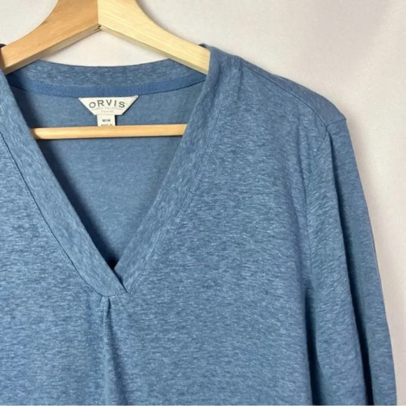 Orvis Blue Linen V-Neck Relaxed Fit Blouse M - Picture 3 of 3